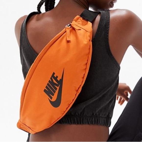 NIKE Heritage Hip Fanny Pack Waist Bag Orange Black Adjustable Zip Compartment - Picture 1 of 13